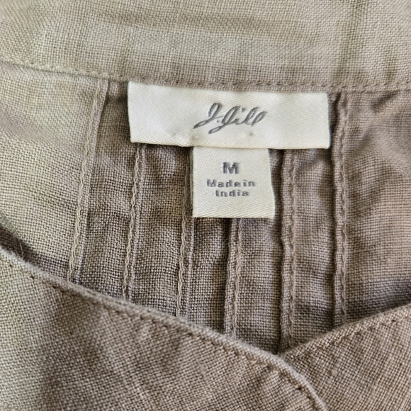 J. Jill 100% Linen Tan Floral Embroidered Pleated Button-Up Shirt Boho Lagenlook - Picture 7 of 8